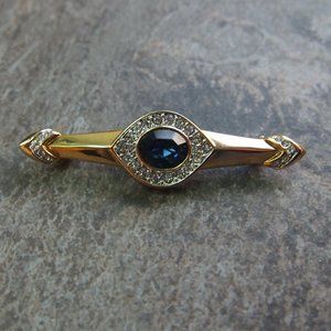 Stunning Crystal Brooch Blue Gold Tone Fashion Gem